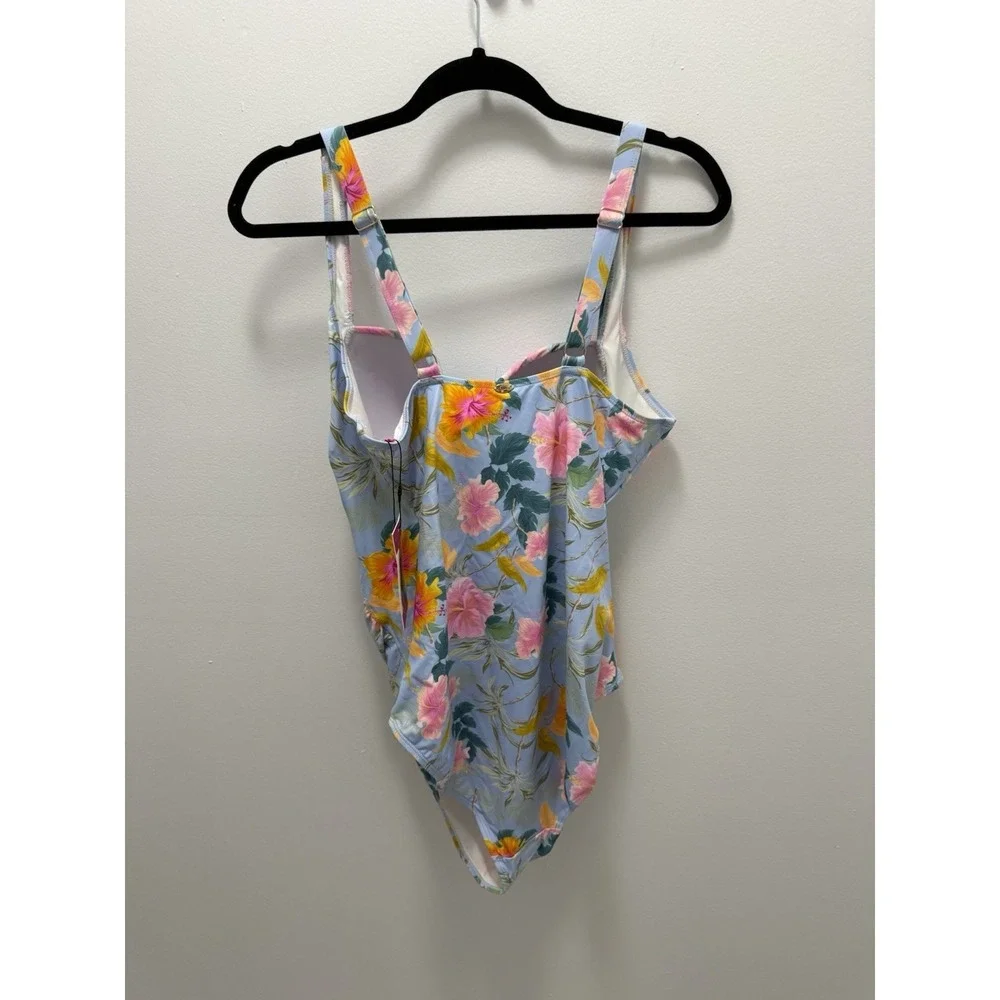 Betsey Johnson Floral Sweetheart One-Piece Swimsuit 1X Blue Tropical Ruched NWT‎